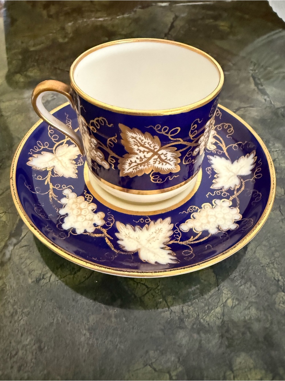 Cobalt Grosvernor Bone China England Porcelain Cup & Saucer with Gilt Vine